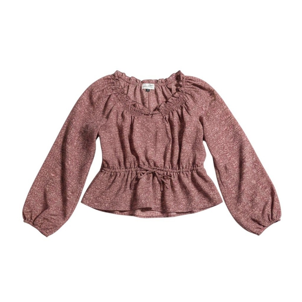 Universal Thread Peplum Blouse Medium Mauve Smocked Ruffle Drawstring Waist Boho
